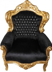 Casa Padrino Fauteuil Baroque King Style Antique, Noir Or avec Strass, 120 x 85 x 85 cm Casa Padrino Fauteuil Baroque King Style Antique, Noir Or avec Strass, 120 x 85 x 85 cm
