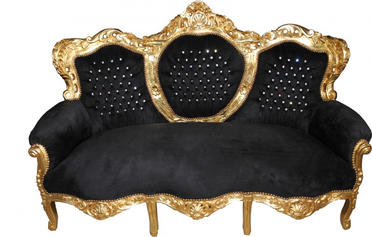 Casa Padrino Barock Sofa Schwarz Gold mit Steine Baroque Lounge Seater Black Gold Bling Bling Rhinstones Casa Padrino Barock Sofa Schwarz Gold mit Steine Baroque Lounge Seater Black Gold Bling Bling Rhinstones