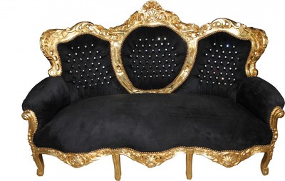 Casa Padrino Barock Sofa Schwarz Gold mit Steine Baroque Lounge Seater Black Gold Bling Bling Rhinstones Casa Padrino Barock Sofa Schwarz Gold mit Steine Baroque Lounge Seater Black Gold Bling Bling Rhinstones