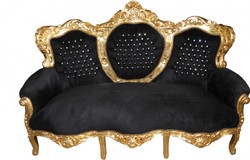 Casa Padrino Baroque Sofa King in Antique Style, Black/Gold with Rhinestones, 184 x 125 x 81 cm