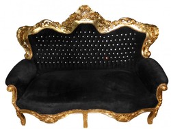 Casa Padrino Barock 2er Sofa Master Schwarz / Gold mit Bling Bling Glitzersteinen, Breite 150 cm Casa Padrino Barock 2er Sofa Master Schwarz / Gold mit Bling Bling Glitzersteinen, Breite 150 cm