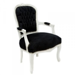 Casa Padrino Baroque Salon Chair Black / White Casa Padrino Baroque Salon Chair Black / White