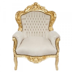 Casa Padrino Baroque Armchair King Cream / Gold made of Solid Wood with Velvet Fabric 85 x 85 x 120 cm Casa Padrino Baroque Armchair King Cream / Gold made of Solid Wood with Velvet Fabric 85 x 85 x 120 cm