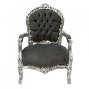 Casa Padrino Silla Barroca para Niños Estilo Antiguo Gris/Plata - Madera Maciza Terciopelo - 71 x 51 cm Casa Padrino Silla Barroca para Niños Estilo Antiguo Gris/Plata - Madera Maciza Terciopelo - 71 x 51 cm