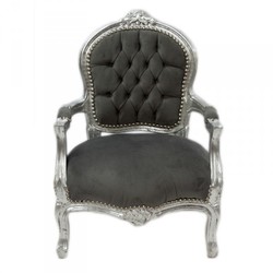 Casa Padrino Sedia Barocca per Bambini Stile Antico Grigio/Argento - Legno Massello Velluto - 71 x 51 cm Casa Padrino Sedia Barocca per Bambini Stile Antico Grigio/Argento - Legno Massello Velluto - 71 x 51 cm