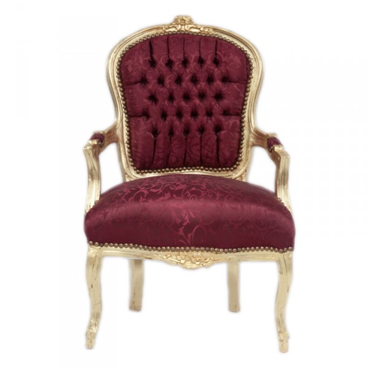 Casa Padrino barocco Salon Chair Mod1 Bordeaux tessuto modello / Oro Casa Padrino barocco Salon Chair Mod1 Bordeaux tessuto modello / Oro