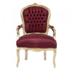 Casa Padrino Mod1 Baroque Salon Chair Bordeaux pattern fabric / Gold Casa Padrino Mod1 Baroque Salon Chair Bordeaux pattern fabric / Gold