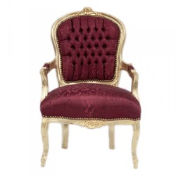 Casa Padrino barocco Salon Chair Mod1 Bordeaux tessuto modello / Oro Casa Padrino barocco Salon Chair Mod1 Bordeaux tessuto modello / Oro
