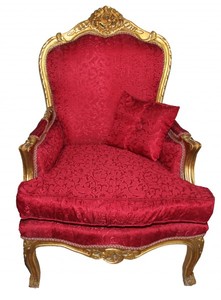 Casa Padrino Baroque Armchair with Red Pattern and Gold Frame, 115 x 75 x 65 cm Casa Padrino Baroque Armchair with Red Pattern and Gold Frame, 115 x 75 x 65 cm