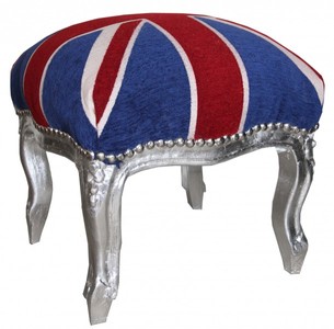Casa Padrino Union Jack baroque escabeau / argent - tabouret anglais Jeux- style antique Angleterre Casa Padrino Union Jack baroque escabeau / argent - tabouret anglais Jeux- style antique Angleterre
