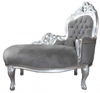 Casa Padrino Chaise Longue Barroca para Niños - Elegante Asiento Gris y Plata, 101 x 51 x 93 cm Casa Padrino Chaise Longue Barroca para Niños - Elegante Asiento Gris y Plata, 101 x 51 x 93 cm
