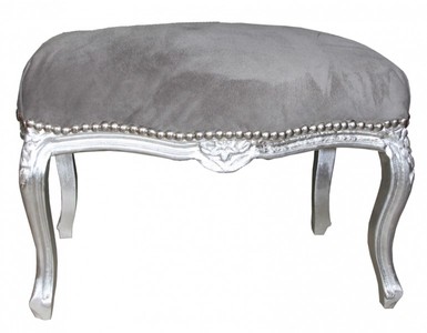 Casa Padrino Baroque Footstool Medium Grey / Silver - Antique Style Furniture - 62 x 38 x H. 42 cm Casa Padrino Baroque Footstool Medium Grey / Silver - Antique Style Furniture - 62 x 38 x H. 42 cm