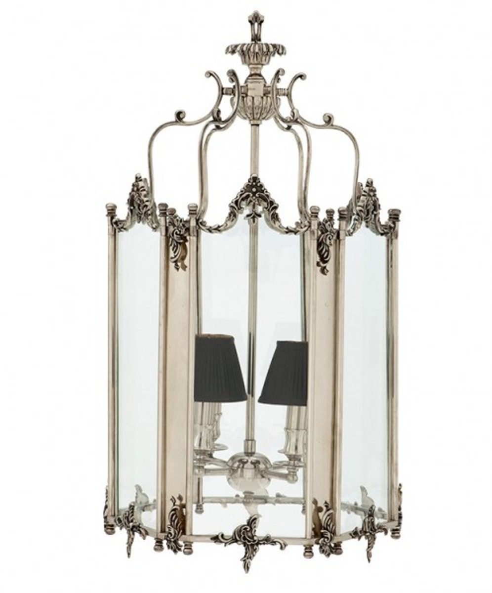 Casa Padrino Barock Hängeleuchte Versilbert Antik-Look, 4 Flammiger Kronleuchter, Breite 39 cm, Höhe 73 cm, Tiefe 42 cm - Barock Schloss Lampe - feinste Qualität Casa Padrino Barock Hängeleuchte Versilbert Antik-Look, 4 Flammiger Kronleuchter, Breite 39 cm, Höhe 73 cm, Tiefe 42 cm - Barock Schloss Lampe - feinste Qualität