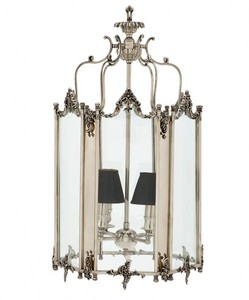 Casa Padrino Baroque Pendant Lamp Silver-Plated Antique Look, 4-Light Chandelier, Width 39 cm, Height 73 cm, Depth 42 cm Casa Padrino Baroque Pendant Lamp Silver-Plated Antique Look, 4-Light Chandelier, Width 39 cm, Height 73 cm, Depth 42 cm