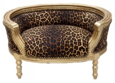 Casa Padrino Divano barocco per cani e gatti motivo leopardo oro 71,5 x 53 x 41 cm
