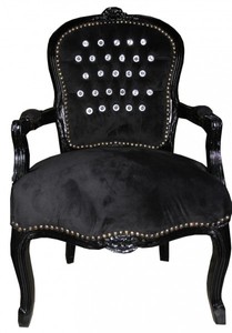 Casa Padrino Baroque Salon Chair Black / Black with bling bling rhinestones Mod1 Casa Padrino Baroque Salon Chair Black / Black with bling bling rhinestones Mod1
