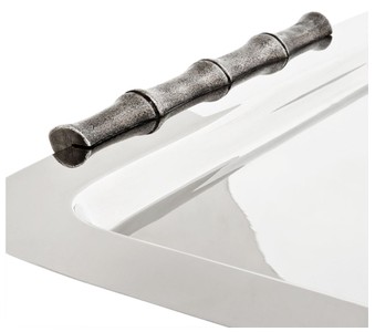 Casa Padrino Luxus Tablett Rechteckig Edelstahl vernickelt Bamboo Silber 55 x 42,5 cm