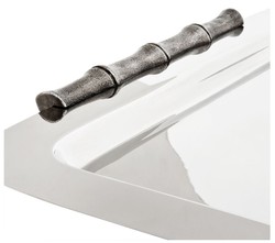 Casa Padrino Bandeja de lujo rectangular acero inoxidable niquelado Bamboo plata 55 x 42,5 cm