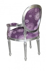 Casa Padrino Baroque Salon Chair Purple Flowers pattern/ Silver Mod2 round Casa Padrino Baroque Salon Chair Purple Flowers pattern/ Silver Mod2 round