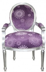 Casa Padrino Baroque Salon Chair Purple Flowers pattern/ Silver Mod2 round Casa Padrino Baroque Salon Chair Purple Flowers pattern/ Silver Mod2 round