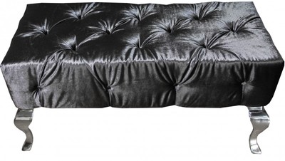 Casa Padrino Luxus Barock Sitzhocker Grau / Silber - Designer Sitzbank - Hocker - Luxus Qualität