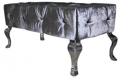 Casa Padrino Luxus Barock Sitzhocker Grau / Silber - Designer Sitzbank - Hocker - Luxus Qualität
