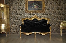 Casa Padrino Divano barocco 2 posti Master Nero / Oro con pietre glitter Bling Bling, 150 x 60 x 135 cm Casa Padrino Divano barocco 2 posti Master Nero / Oro con pietre glitter Bling Bling, 150 x 60 x 135 cm