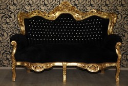 Casa Padrino Divano barocco 2 posti Master Nero / Oro con pietre glitter Bling Bling, 150 x 60 x 135 cm Casa Padrino Divano barocco 2 posti Master Nero / Oro con pietre glitter Bling Bling, 150 x 60 x 135 cm