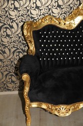 Casa Padrino Divano barocco 2 posti Master Nero / Oro con pietre glitter Bling Bling, 150 x 60 x 135 cm Casa Padrino Divano barocco 2 posti Master Nero / Oro con pietre glitter Bling Bling, 150 x 60 x 135 cm
