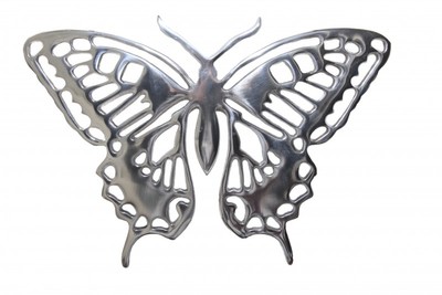 Casa Padrino Mariposa decorativa de pared de diseño en aluminio pulido, plata, Al 29 cm, An 41 cm Casa Padrino Mariposa decorativa de pared de diseño en aluminio pulido, plata, Al 29 cm, An 41 cm