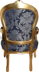 Casa Padrino Barock Salon Stuhl Royal Blau Muster und Gold, 93 x 60 x 50 cm - Luxus Hotel Lounge Möbel