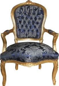 Casa Padrino Baroque Salon Chair Royal Blue Pattern and Gold, 93 x 60 x 50 cm - Luxury Hotel Lounge Furniture Casa Padrino Baroque Salon Chair Royal Blue Pattern and Gold, 93 x 60 x 50 cm - Luxury Hotel Lounge Furniture