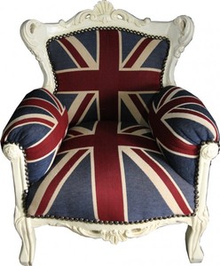 Casa Padrino Sillón Barroco Infantil Union Jack / Crema - Trono de Madera Maciza - 84 x 58 x 36 cm Casa Padrino Sillón Barroco Infantil Union Jack / Crema - Trono de Madera Maciza - 84 x 58 x 36 cm
