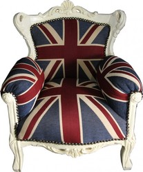 Casa Padrino Sillón Barroco Infantil Union Jack / Crema - Trono de Madera Maciza - 84 x 58 x 36 cm Casa Padrino Sillón Barroco Infantil Union Jack / Crema - Trono de Madera Maciza - 84 x 58 x 36 cm
