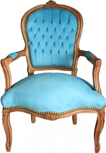 Casa Padrino Baroque Salon Chair Light Blue / Natural Wood - Furniture natural wood Casa Padrino Baroque Salon Chair Light Blue / Natural Wood - Furniture natural wood