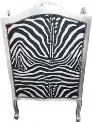 Casa Padrino Fauteuil Trône Baroque Lounge Zèbre / Argent, Fauteuil Oreiller, Fait main, Hauteur 110 cm, Largeur 83 cm, Profondeur 83 cm Casa Padrino Fauteuil Trône Baroque Lounge Zèbre / Argent, Fauteuil Oreiller, Fait main, Hauteur 110 cm, Largeur 83 cm, Profondeur 83 cm