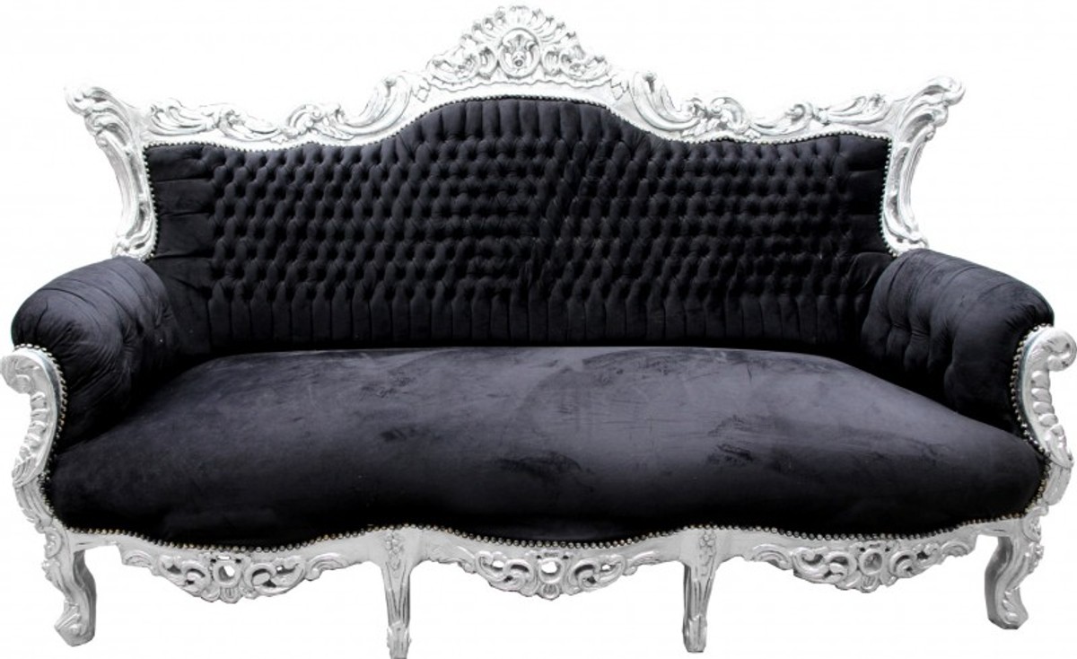 Casa Padrino Baroque sofa Master Black / Silver - Furniture Coffee Lounge Casa Padrino Baroque sofa Master Black / Silver - Furniture Coffee Lounge