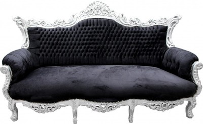 Casa Padrino Divano Barocco Master Nero / Argento - Larghezza 210 cm - Mobile di Lusso Stile Antico Casa Padrino Divano Barocco Master Nero / Argento - Larghezza 210 cm - Mobile di Lusso Stile Antico