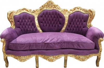Casa Padrino Divano Barocco King Viola / Oro - Larghezza 184 cm - Lussuoso Divano Lounge in Stile Antico Casa Padrino Divano Barocco King Viola / Oro - Larghezza 184 cm - Lussuoso Divano Lounge in Stile Antico