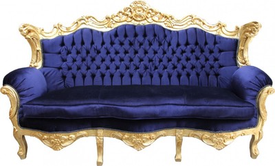 Casa Padrino Divano Barocco Master Blu Reale / Oro, Larghezza 210 cm - Mobile Soggiorno di Lusso Casa Padrino Divano Barocco Master Blu Reale / Oro, Larghezza 210 cm - Mobile Soggiorno di Lusso