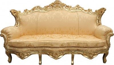Casa Padrino Divano Barocco Master Motivo Fiori Oro / Oro, Larghezza 210 cm - Mobile Soggiorno di Lusso Casa Padrino Divano Barocco Master Motivo Fiori Oro / Oro, Larghezza 210 cm - Mobile Soggiorno di Lusso