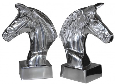 Pferdefigur Pferd Skulptur Sculpture Figure Figure Aluminium Pferdekopf Horse Head Alu Aluminum Wohn Deko Decoration Casa Padrino Book Ends End Bücher Stützen