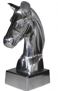 Casa Padrino Luxus Bücherstützen Pferdeköpfe aus Aluminium Silber 22 x 18 x 9,5 cm - Set aus 2 Stück