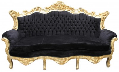 Casa Padrino Divano 3 posti Barocco Master Nero / Oro - Mobile di lusso artigianale in stile antico - 210 x 135 x 90 cm Casa Padrino Divano 3 posti Barocco Master Nero / Oro - Mobile di lusso artigianale in stile antico - 210 x 135 x 90 cm