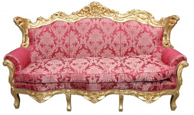Casa Padrino Divano Barocco 3 Posti Master Motivo Bordeaux / Oro 210 x 90 x 135 cm Casa Padrino Divano Barocco 3 Posti Master Motivo Bordeaux / Oro 210 x 90 x 135 cm