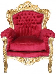 Casa Padrino Baroque Armchair Antique Style Bordeaux Red / Gold, Height 120 cm, Width 85 cm, Depth 65 cm