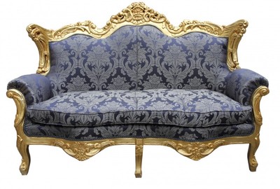 Casa Padrino Canapé 2 places Baroque Master Bleu Royal Motif / Or 182 x 125 x 60 cm - Mobilier de Salon Luxe Casa Padrino Canapé 2 places Baroque Master Bleu Royal Motif / Or 182 x 125 x 60 cm - Mobilier de Salon Luxe