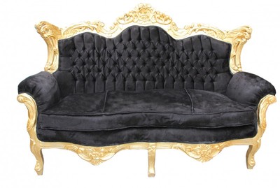 Casa Padrino Canapé Baroque 2 places Master Noir / Or - Meuble de luxe fait main, largeur 182 cm Casa Padrino Canapé Baroque 2 places Master Noir / Or - Meuble de luxe fait main, largeur 182 cm