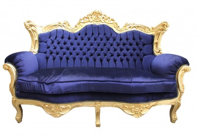 Casa Padrino Divano barocco 2 posti Master Blu Reale / Oro 182 x 125 x 60 cm - Mobile di lusso fatto a mano Casa Padrino Divano barocco 2 posti Master Blu Reale / Oro 182 x 125 x 60 cm - Mobile di lusso fatto a mano