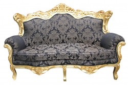 Casa Padrino Baroque 2-Seater Sofa Master in Ornate Black Pattern and Gold 182 x 60 x 125 cm Casa Padrino Baroque 2-Seater Sofa Master in Ornate Black Pattern and Gold 182 x 60 x 125 cm